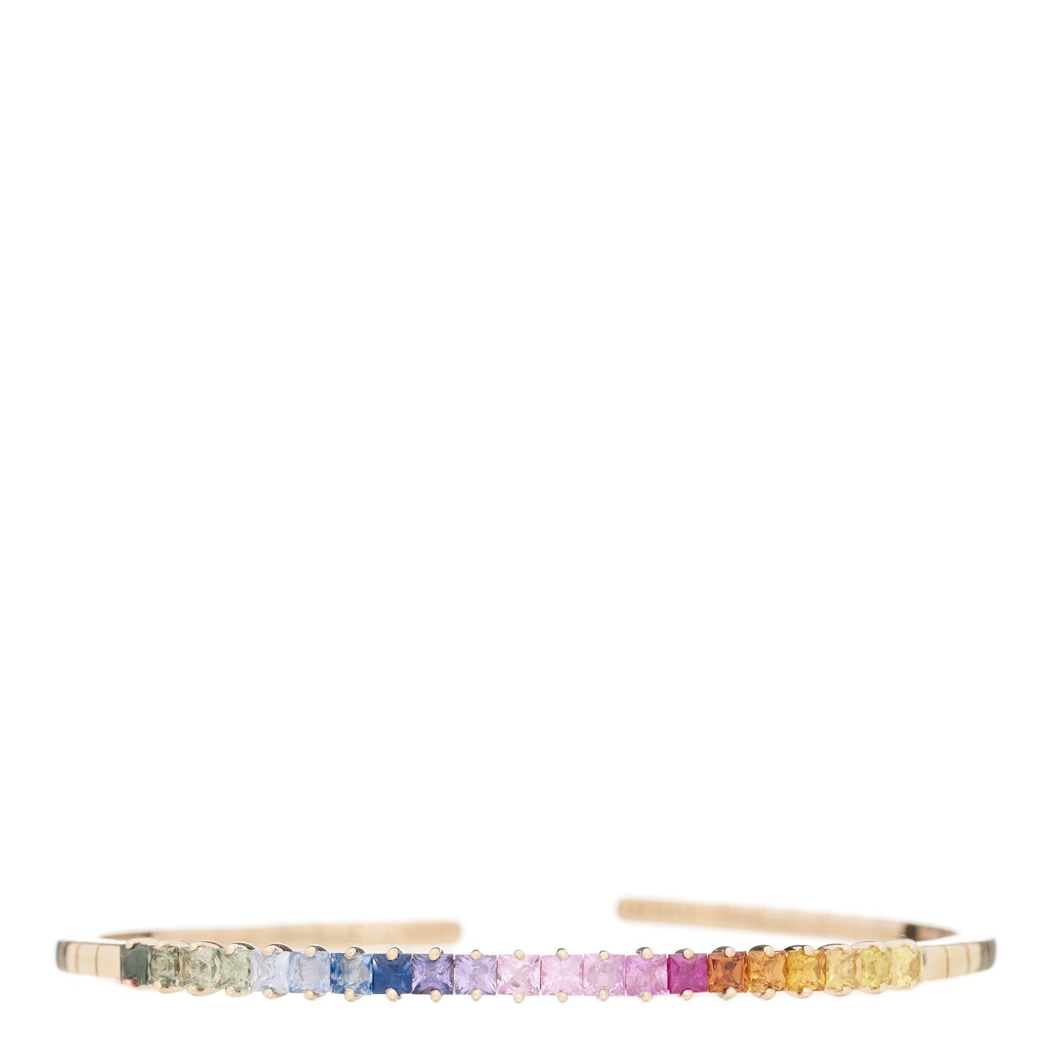 Suzanne Kalan 18K Rose Gold Rainbow Sapphire Princess Cut Cuff Bracelet 1 of 4