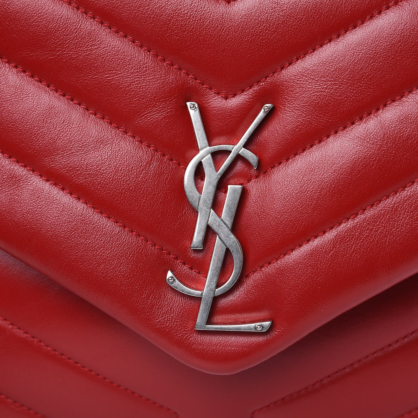 Calfskin Y Quilted Monogram Medium Loulou Chain Satchel Lipstick Red