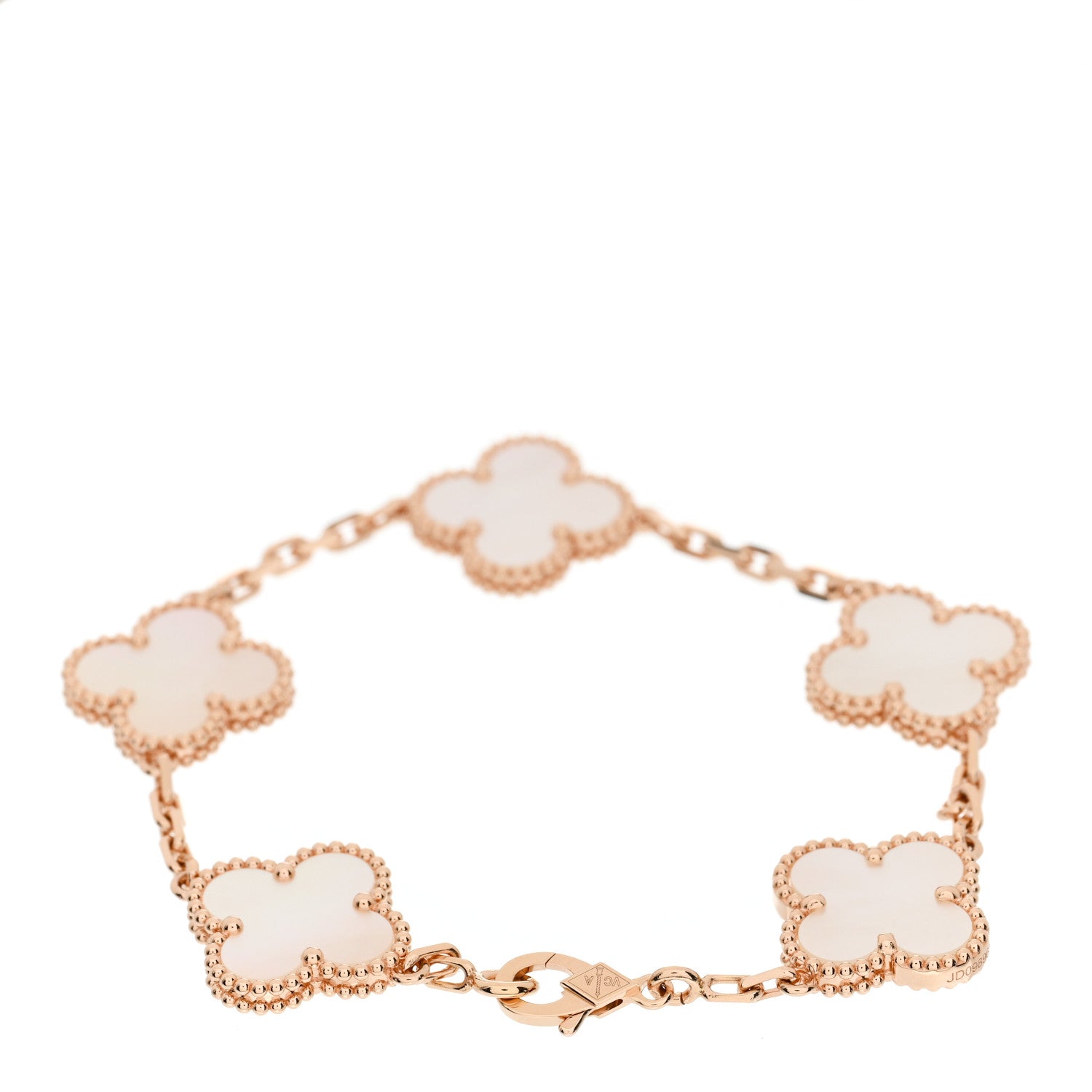 Van Cleef & Arpels 18K Rose Gold Mother of Pearl 5 Motifs Vintage Alhambra Bracelet 5 of 11