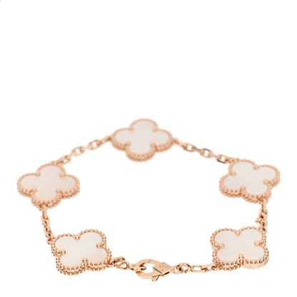 Van Cleef & Arpels 18K Rose Gold Mother of Pearl 5 Motifs Vintage Alhambra Bracelet 5 of 11