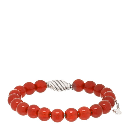 David Yurman Sterling Silver Carnelian 8mm Spiritual Beads Bracelet 1 of 4