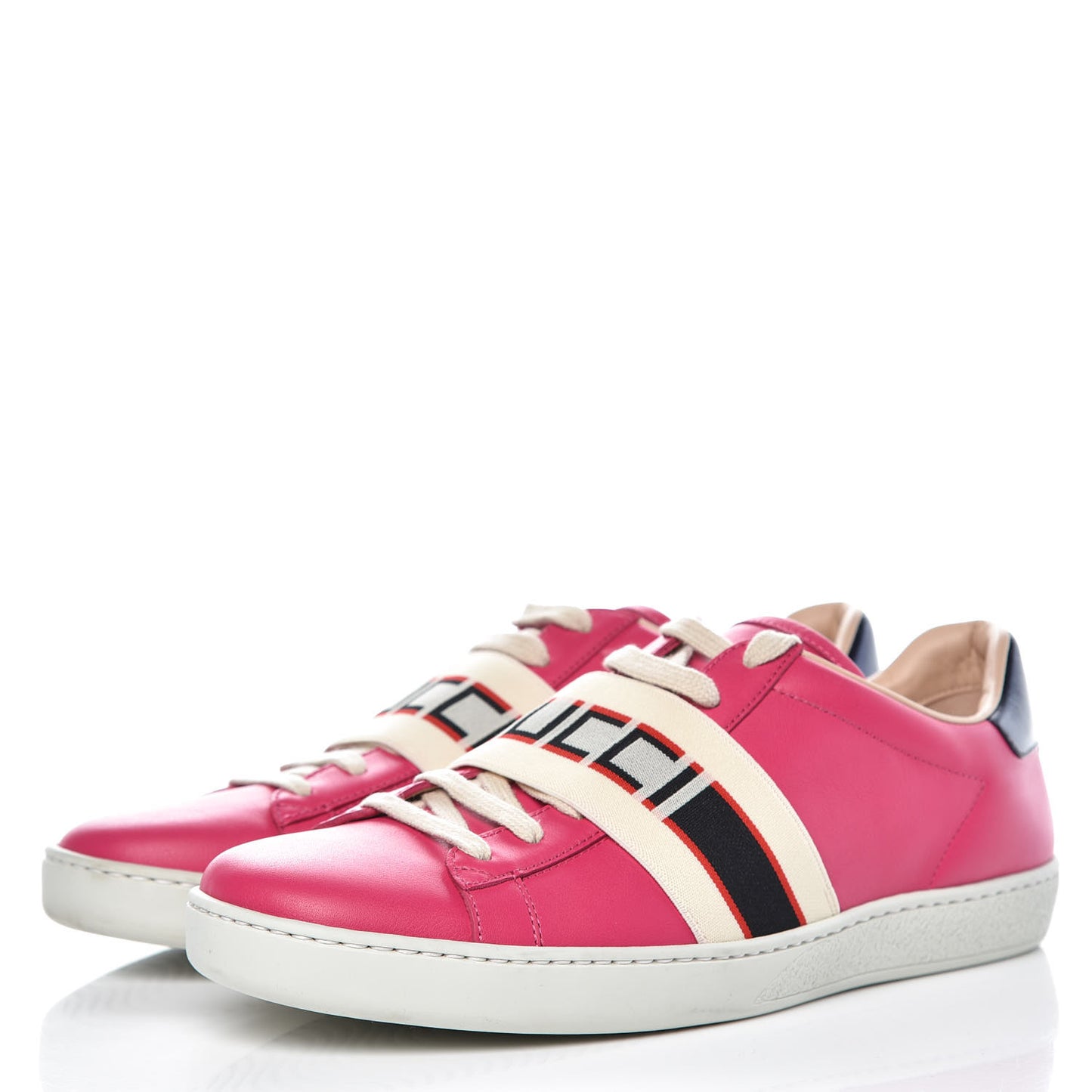 Calfskin Stripe Womens New Ace Sneakers 40.5 Box Pink Ecru Notte