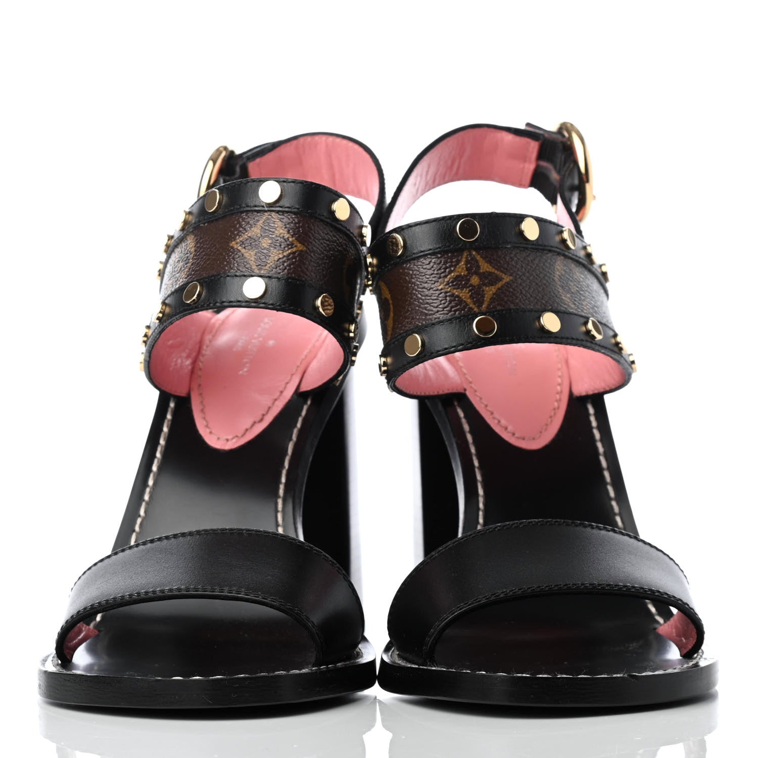 Louis Vuitton Calfskin Monogram Passenger Heeled Sandals 38 Black Rose 2 of 9