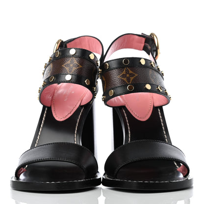 Louis Vuitton Calfskin Monogram Passenger Heeled Sandals 38 Black Rose 2 of 9