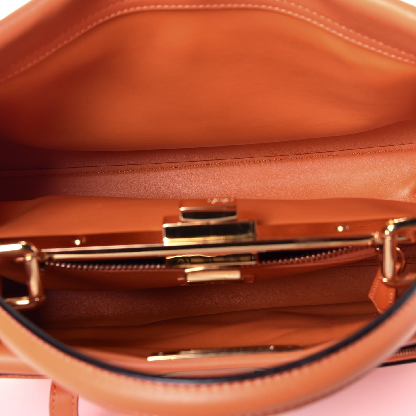 Vitello Seta Shiny Nappa Medium 3 Pocket Peekaboo Iconic Satchel Papaya