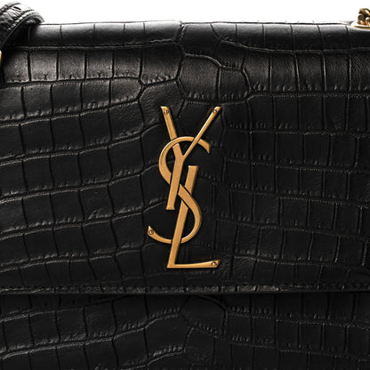 Saint Laurent Calfskin Crocodile Embossed Monogram Small Sunset Black 7 of 9