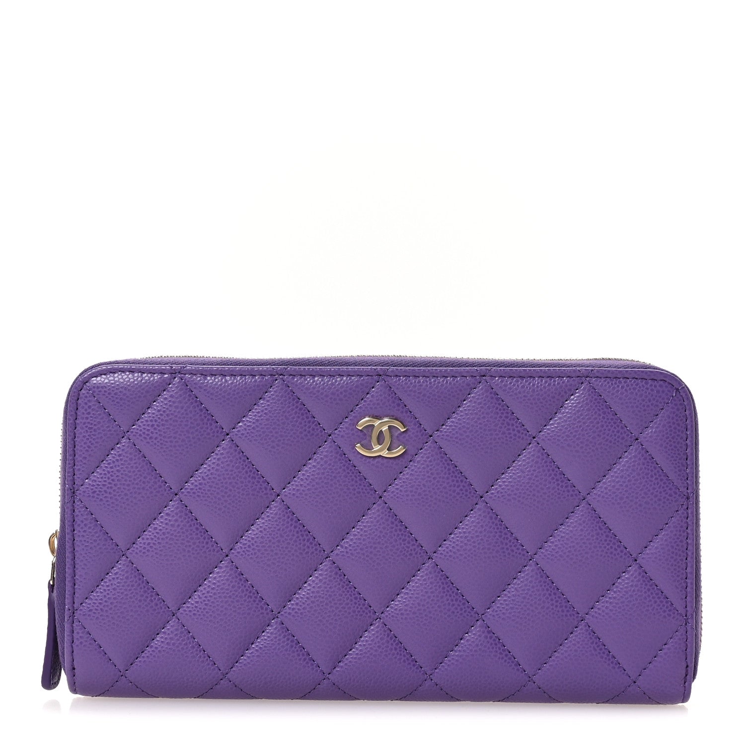 Chanel Caviar Quilted Large Gusset Zip Around Wallet Purple 1 of 9