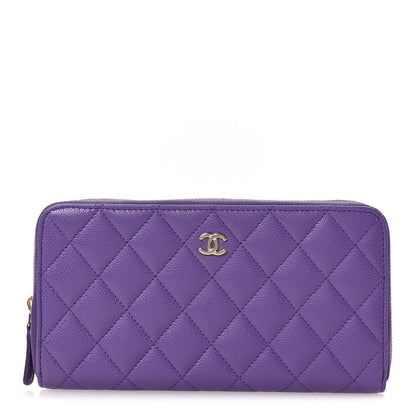 Chanel Caviar Quilted Large Gusset Zip Around Wallet Purple 1 of 9
