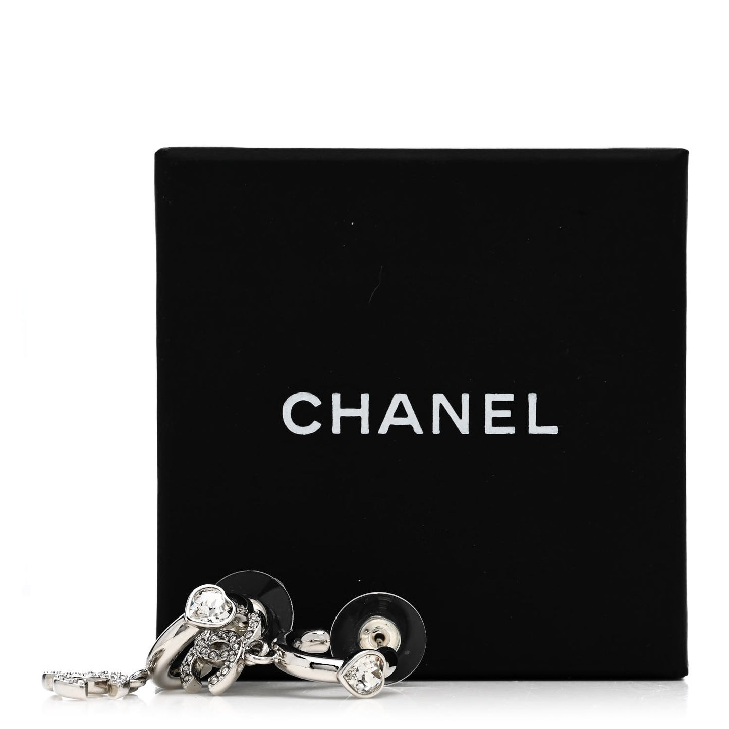 Crystal Heart CC Drop Earrings Silver