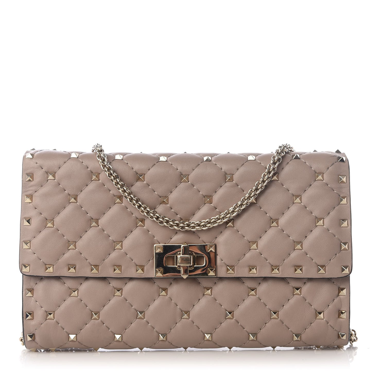 Lambskin Rockstud Spike Wallet on Chain Poudre