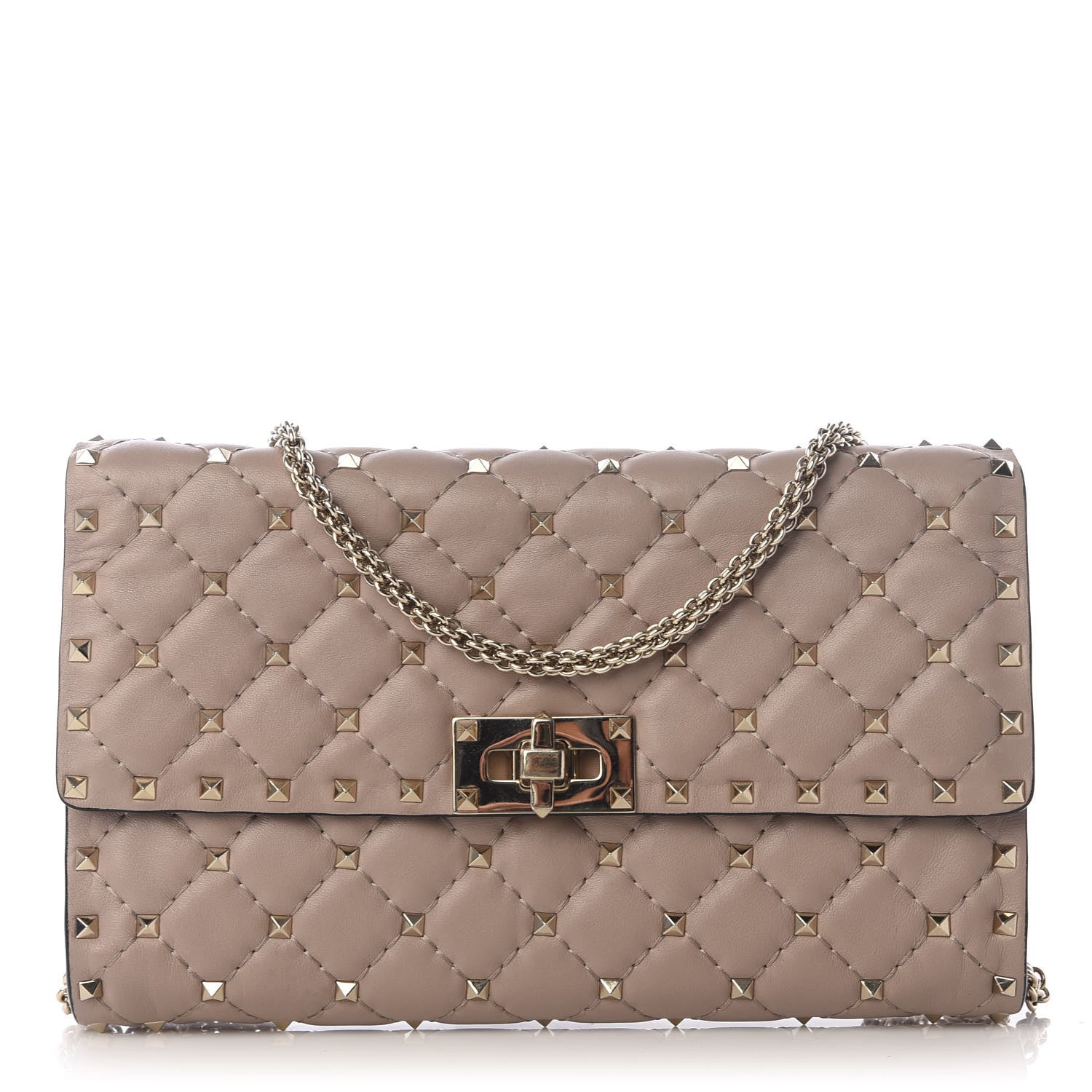 Valentino Garavani Lambskin Rockstud Spike Wallet on Chain Poudre 1 of 8