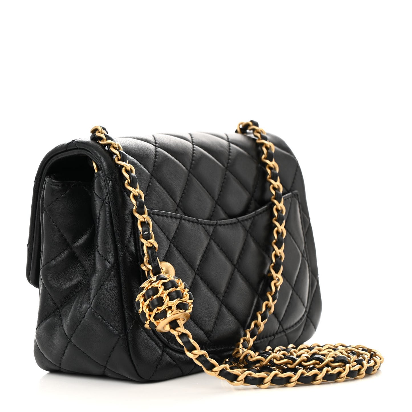 Lambskin Quilted Mini Pearl Crush Flap Black