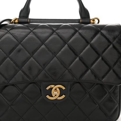 Chanel Calfskin Quilted Large Gold Bar Top Handle Flap Black 8 of 10