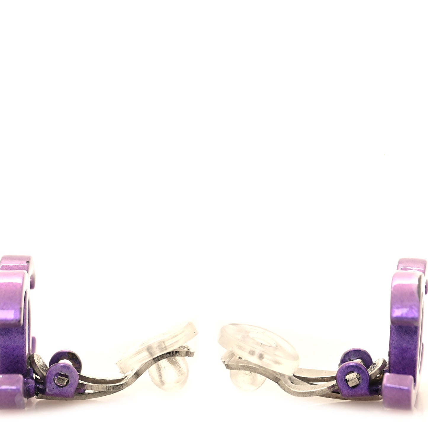 Metal CC Clip On Earrings Purple