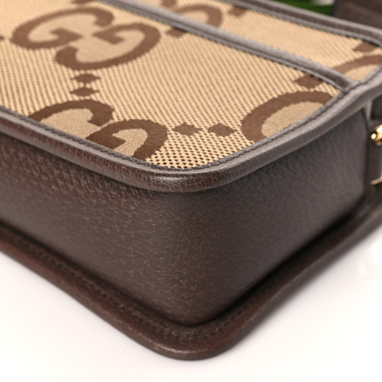 Gucci Monogram Jumbo GG Textured Dollar Calfskin Web Mini Crossbody Bag Camel Ebony New Acero 9 of 9