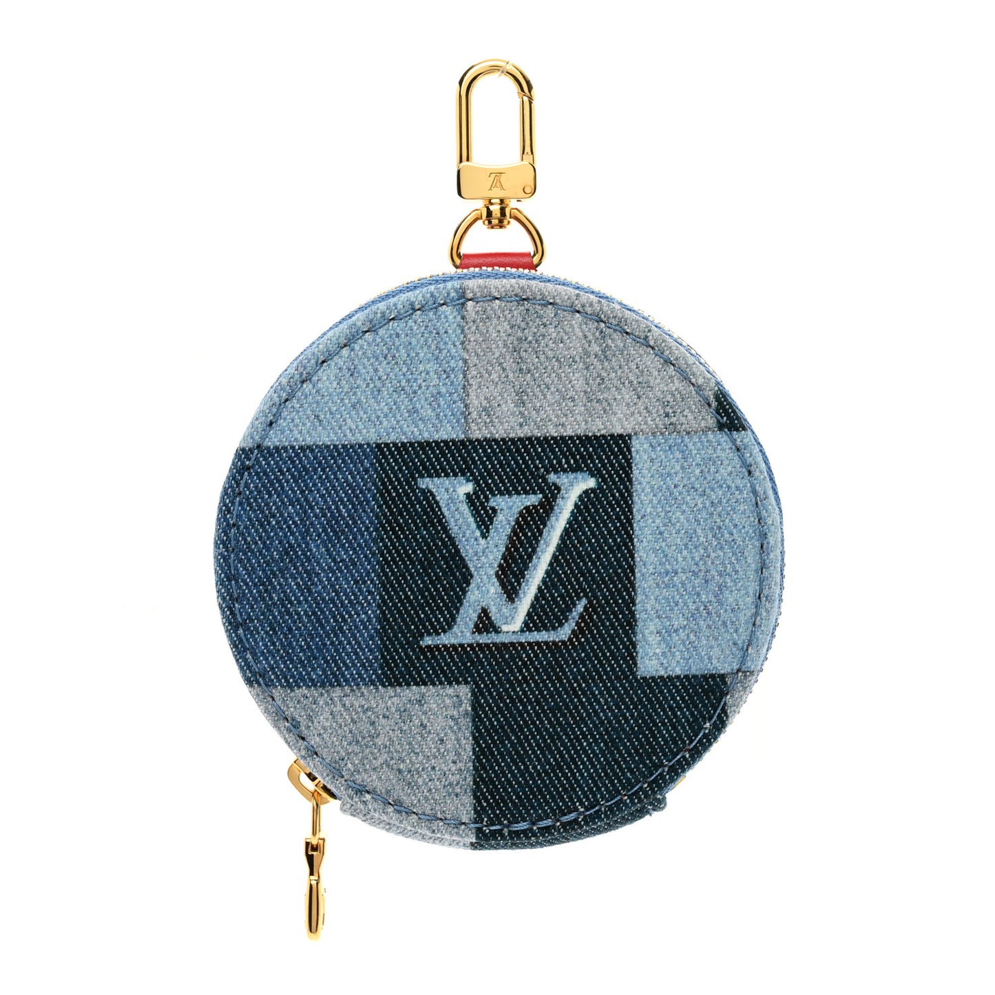Denim Damier Monogram Patchwork Multi Pochette Accessories Coin Purse Blue Rouge