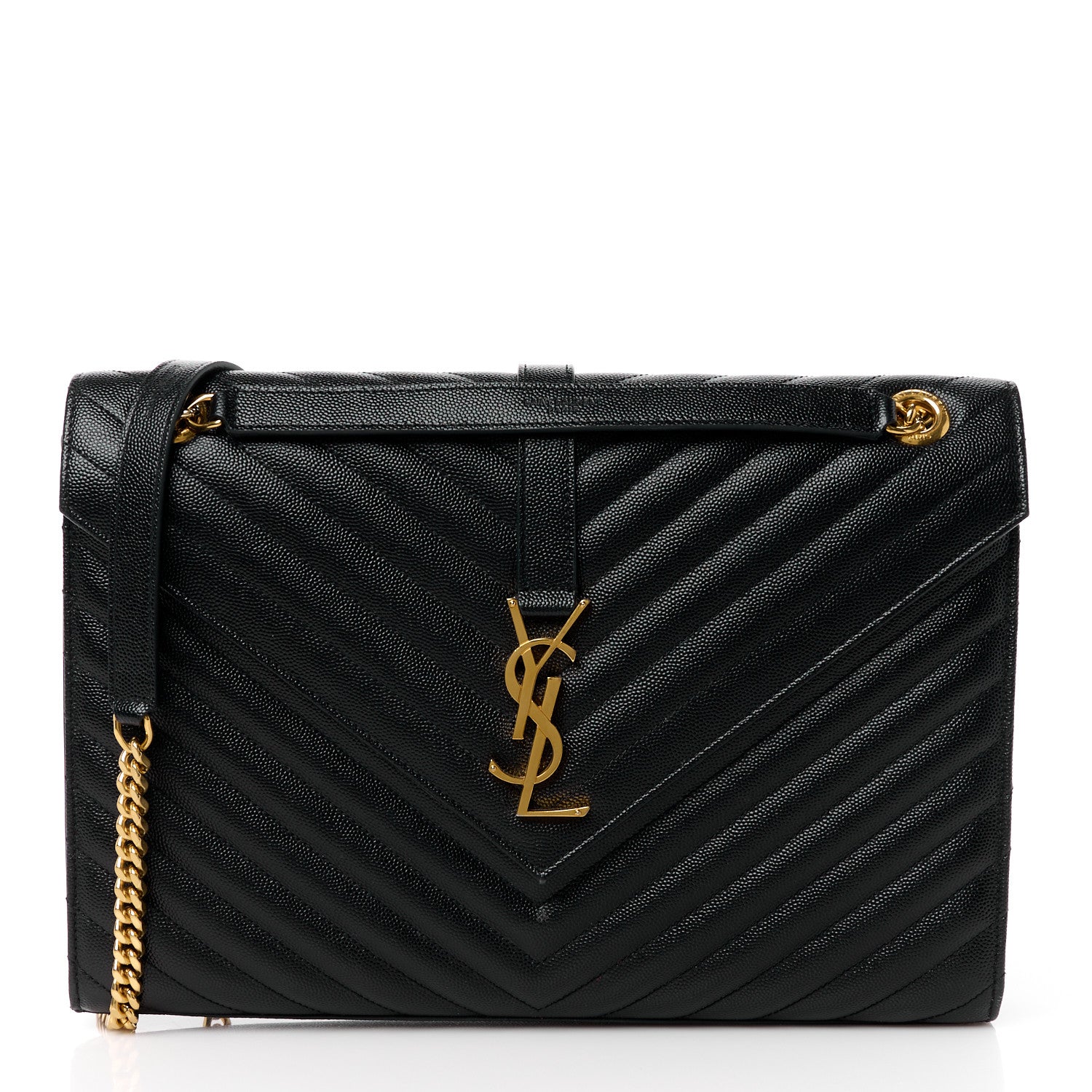 Saint Laurent Grain De Poudre Matelasse Chevron Large Monogram Satchel Black 1 of 11