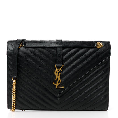 Saint Laurent Grain De Poudre Matelasse Chevron Large Monogram Satchel Black 1 of 11