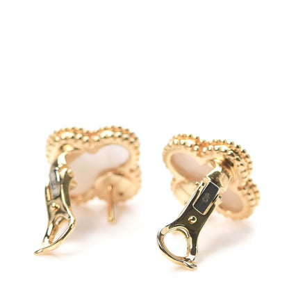 Van Cleef & Arpels 18K Yellow Gold Mother of Pearl Vintage Alhambra Earrings 3 of 6