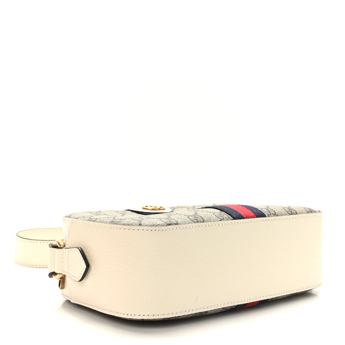 GG Supreme Monogram Textured Calfskin Web Small Ophidia Camera Bag Beige Ebony Mystic White