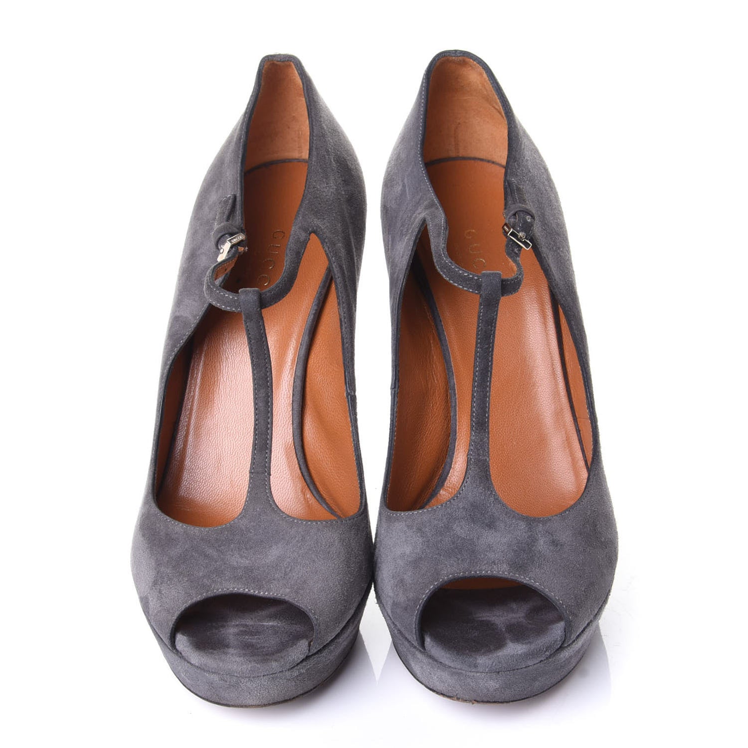 Gucci Suede T Strap Platform Pumps 37 Gray 6 of 11
