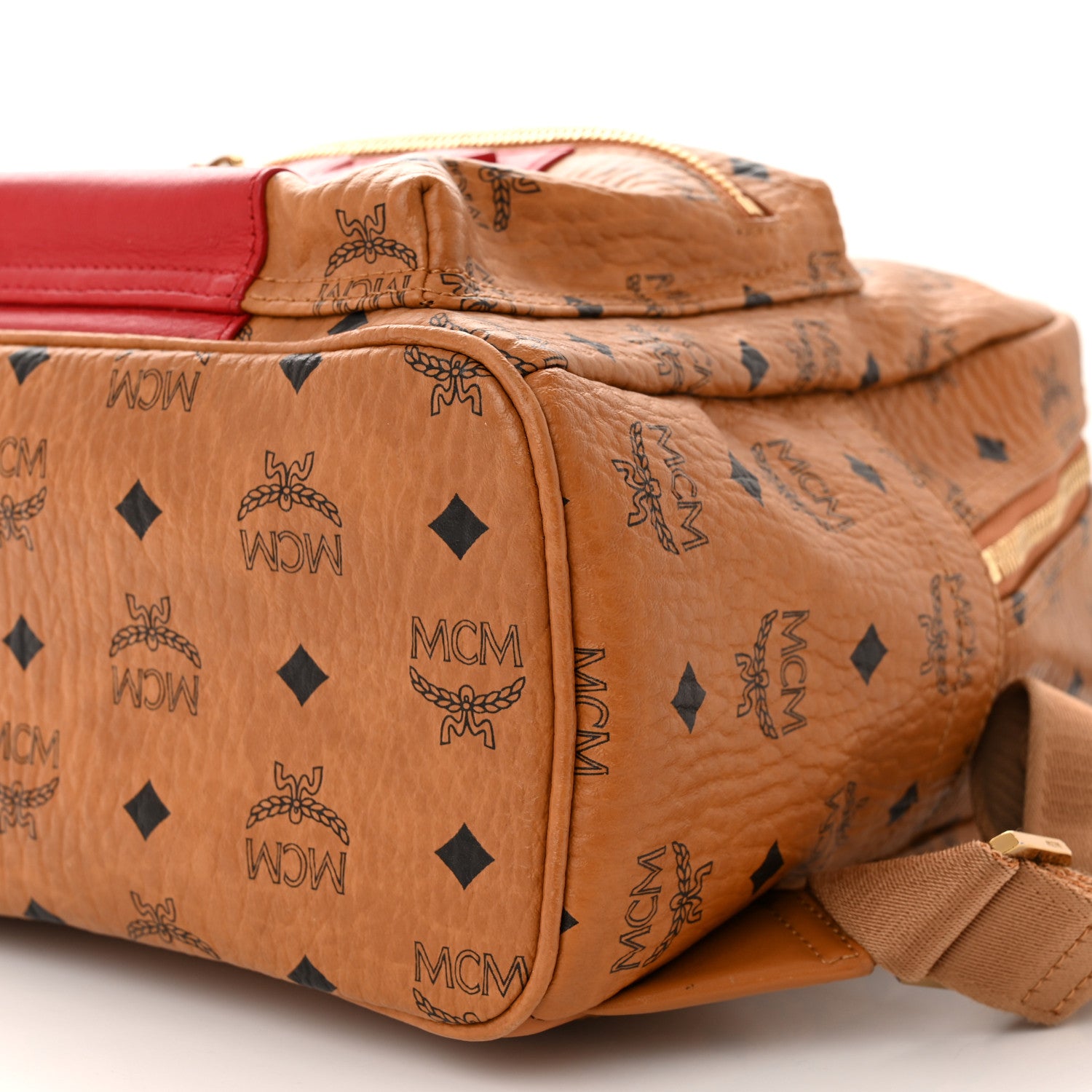 MCM Visetos Small Stark Logo Stripe Backpack Cognac Red 9 of 9