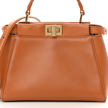 Fendi Nappa Vitello Century Gingham Embossed Mini Peekaboo Iconic Satchel Brandy White Black 10 of 15
