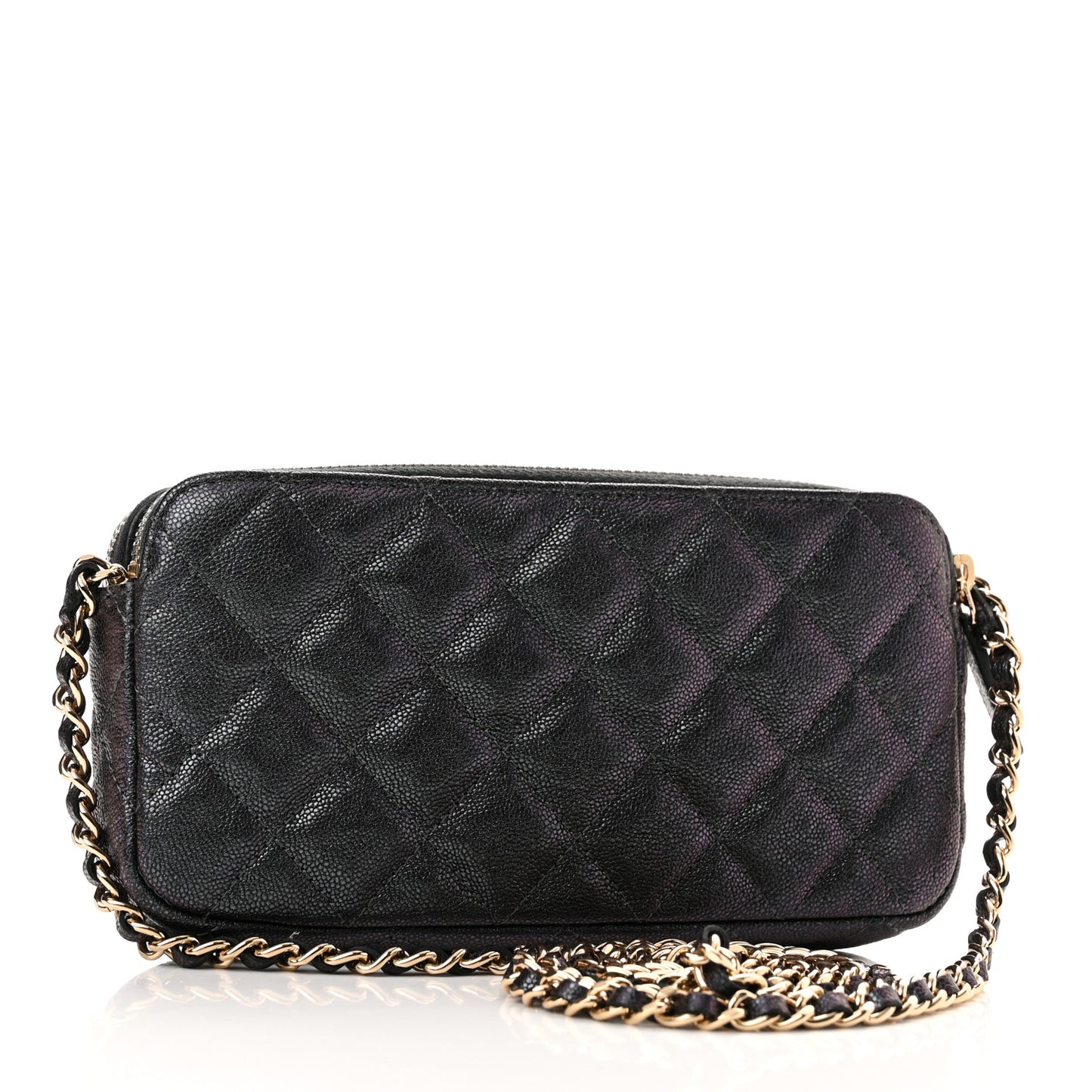 Iridescent Caviar Quilted Small Clutch With Chain Black