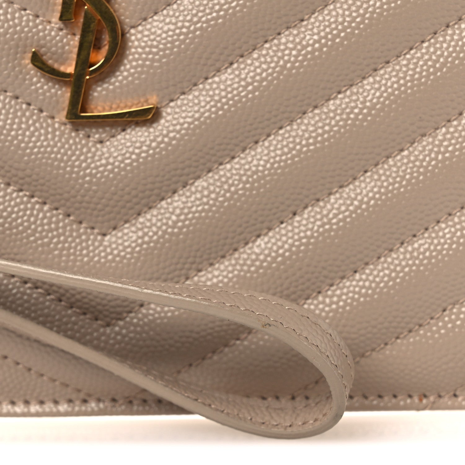 Saint Laurent Grain De Poudre Chevron Monogram Large Bill Pouch Dark Beige 9 of 11