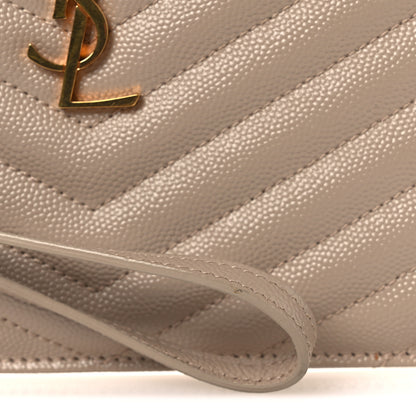 Saint Laurent Grain De Poudre Chevron Monogram Large Bill Pouch Dark Beige 9 of 11