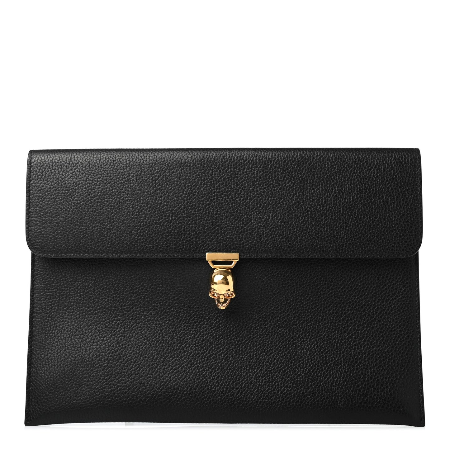 Calfskin Skull Envelope Clutch Black