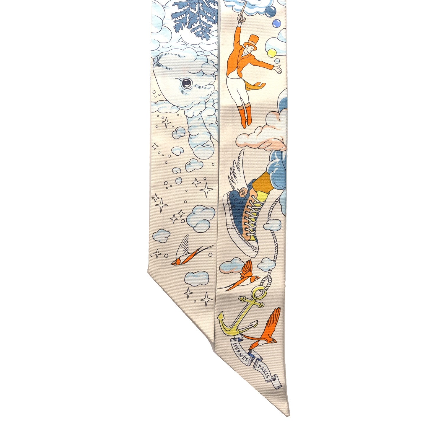 Hermes Silk Sur Mon Nuage Twilly Creme Bleu Ciel Orange 2 of 4