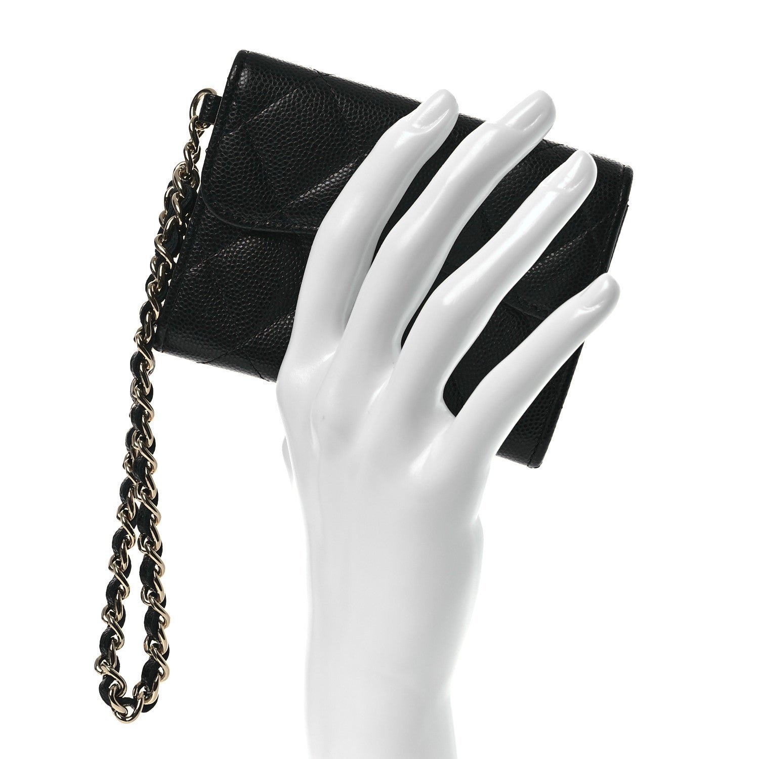 Chanel Caviar Quilted Flap Card Holder Chain Wristlet Black 2 of 11