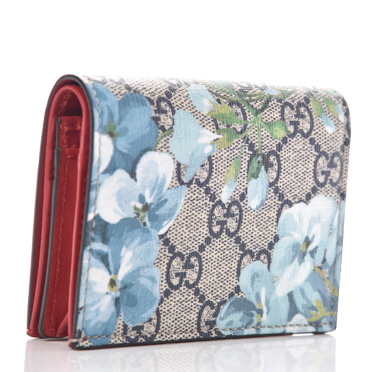 Gucci GG Supreme Monogram Blooms Card Case Wallet Beige Blue Navy Hibiscus Red 3 of 8