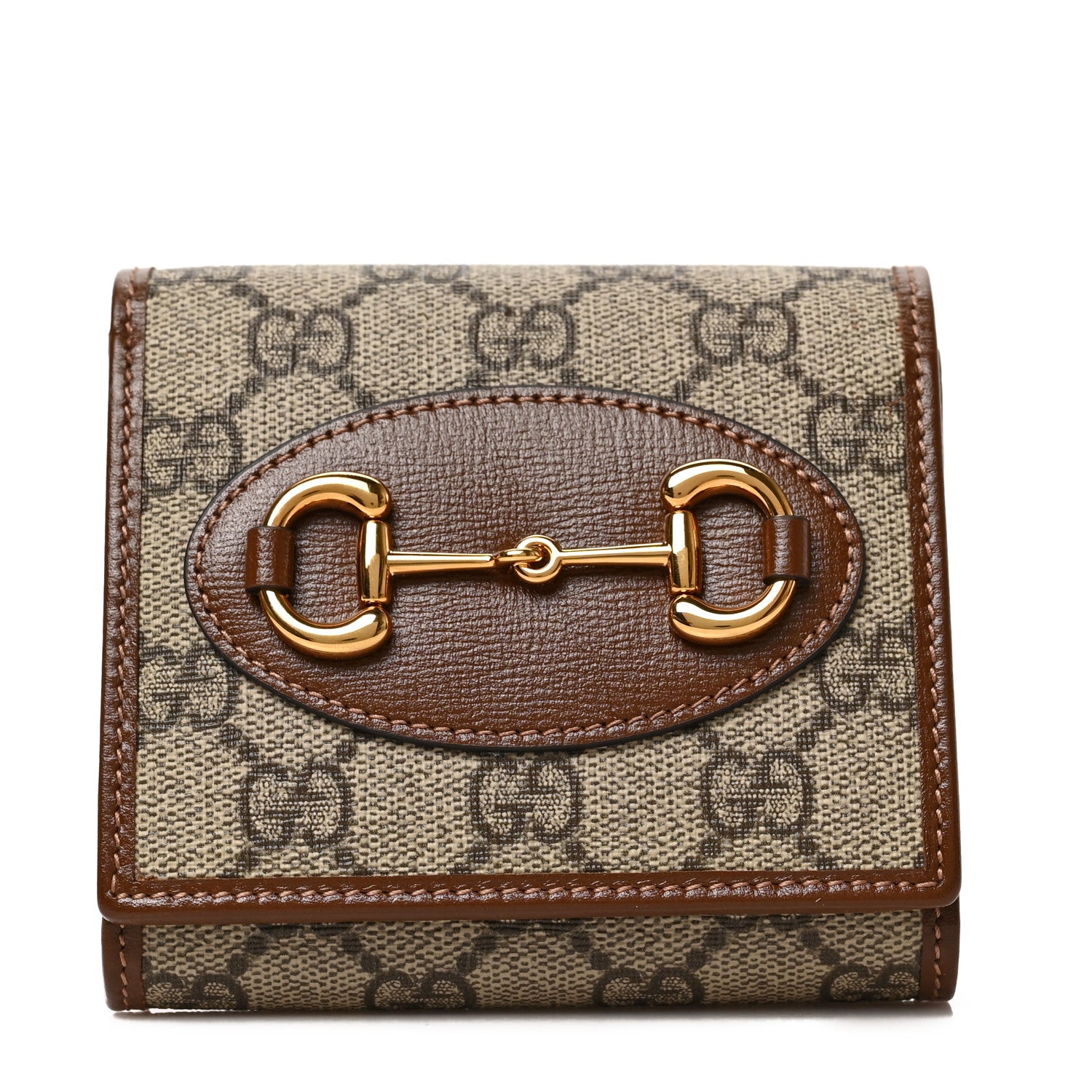 Gucci GG Supreme Monogram Azalea Calfskin Horsebit 1955 Flap Card Case Wallet Beige Ebony Brown Sugar 1 of 6