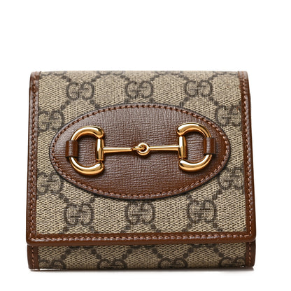 Gucci GG Supreme Monogram Azalea Calfskin Horsebit 1955 Flap Card Case Wallet Beige Ebony Brown Sugar 1 of 6