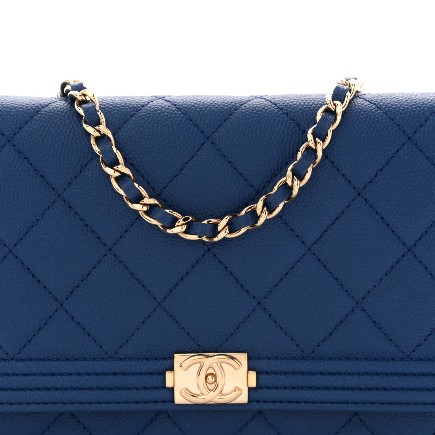 Chanel Caviar Quilted Boy Wallet On Chain WOC Dark Blue 8 of 11