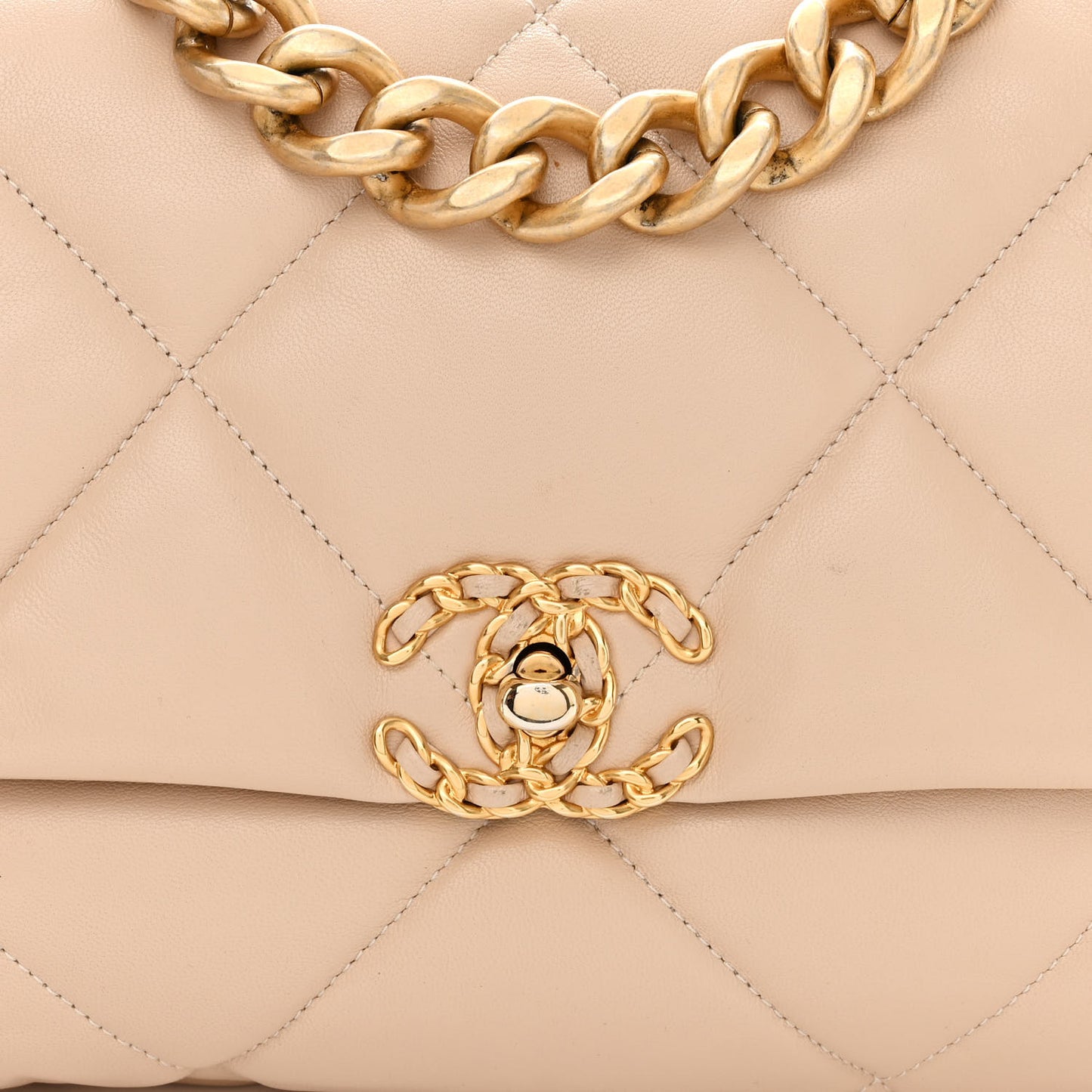 Lambskin Quilted Large Chanel 19 Flap Beige