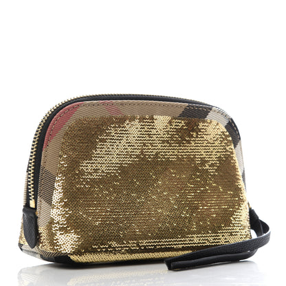 Burberry House Check Sequin Peyton Pouch Bag Gold Black 3 of 9