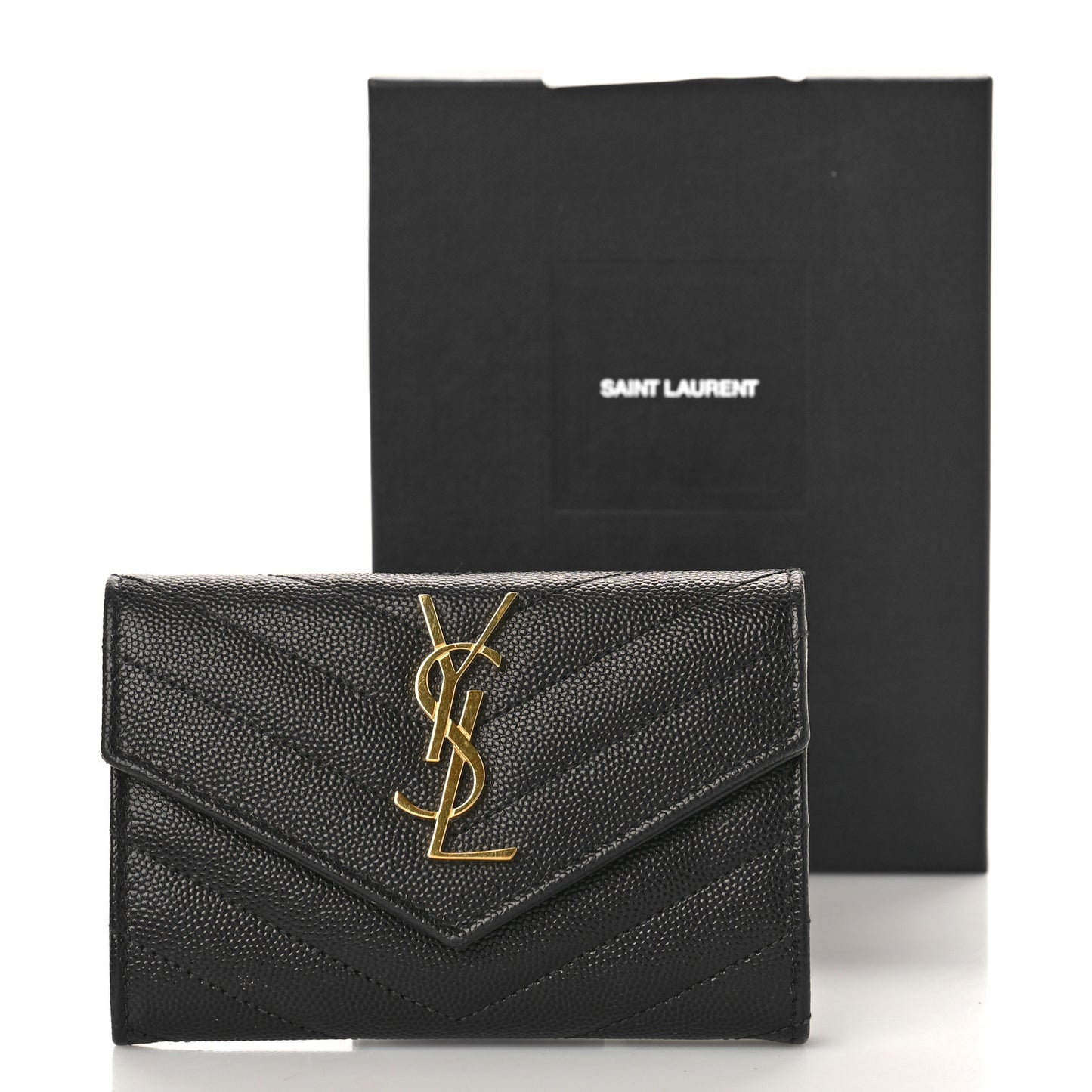 Grain De Poudre Matelasse Chevron Small Monogram Envelope Wallet Black