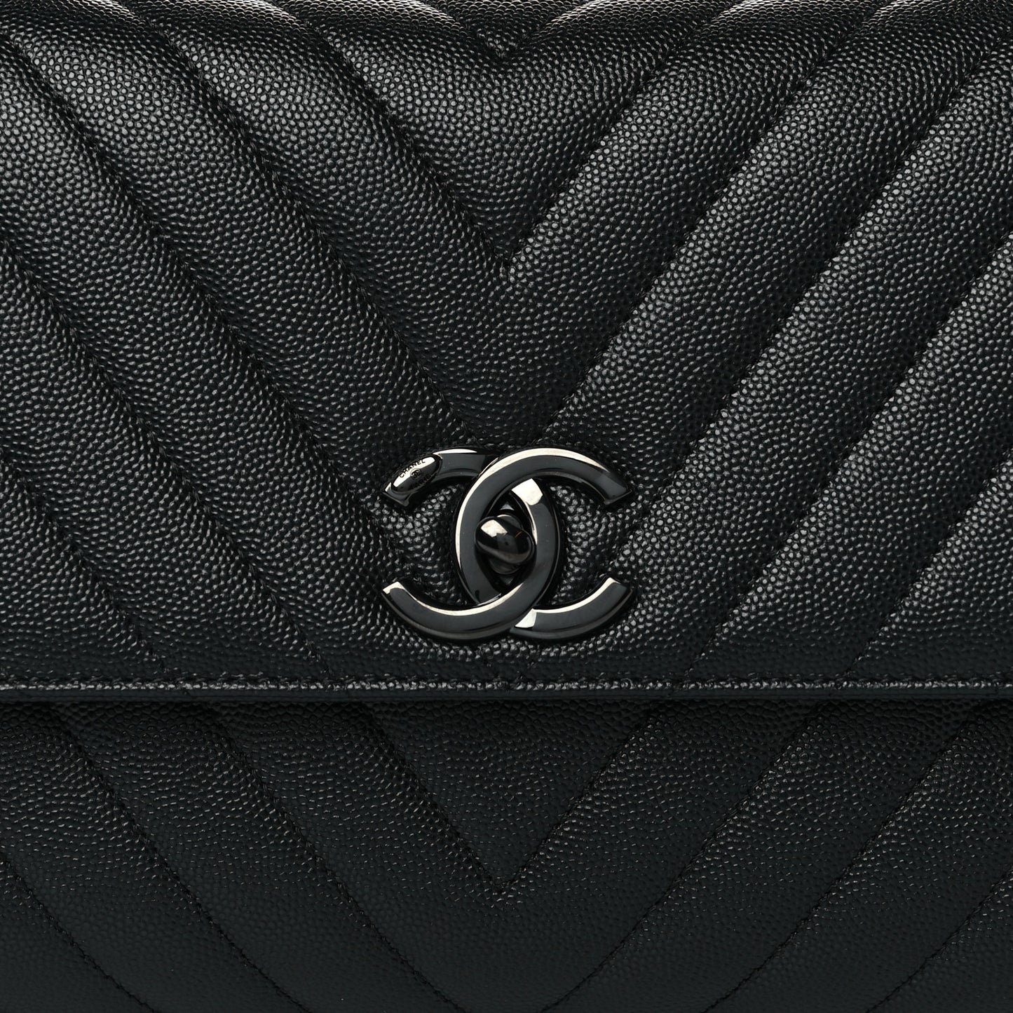 Caviar Chevron Quilted Small Coco Handle Flap So Black