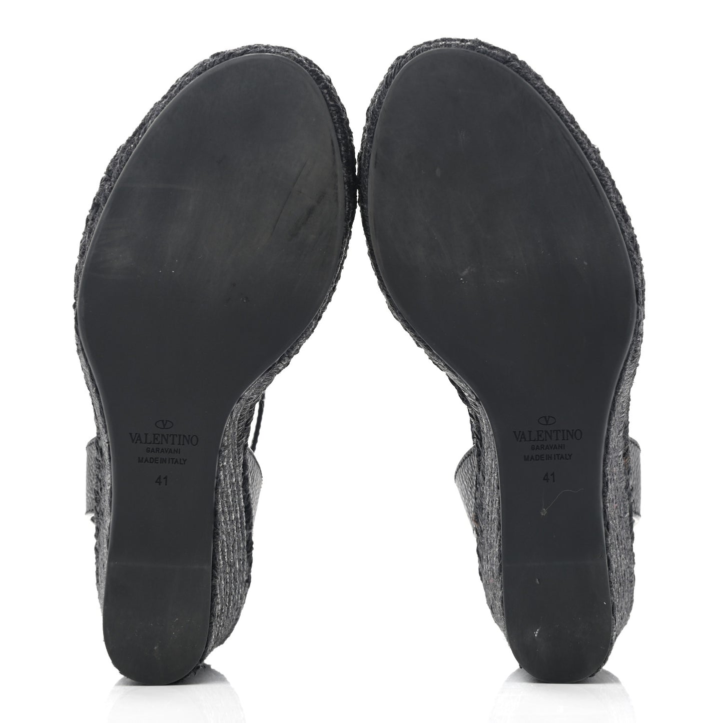 Grainy Cowhide VLogo Ankle Wrap Espadrille Wedge Sandals 41 Black