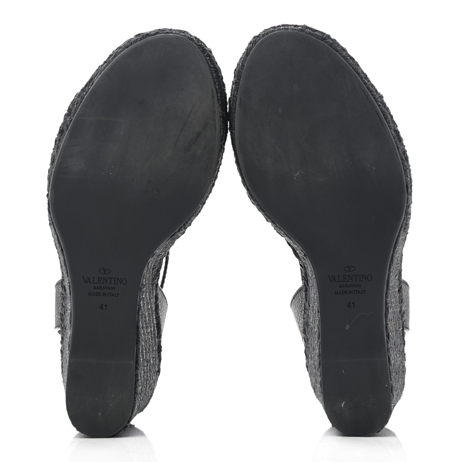 Valentino Garavani Grainy Cowhide VLogo Ankle Wrap Espadrille Wedge Sandals 41 Black 5 of 11