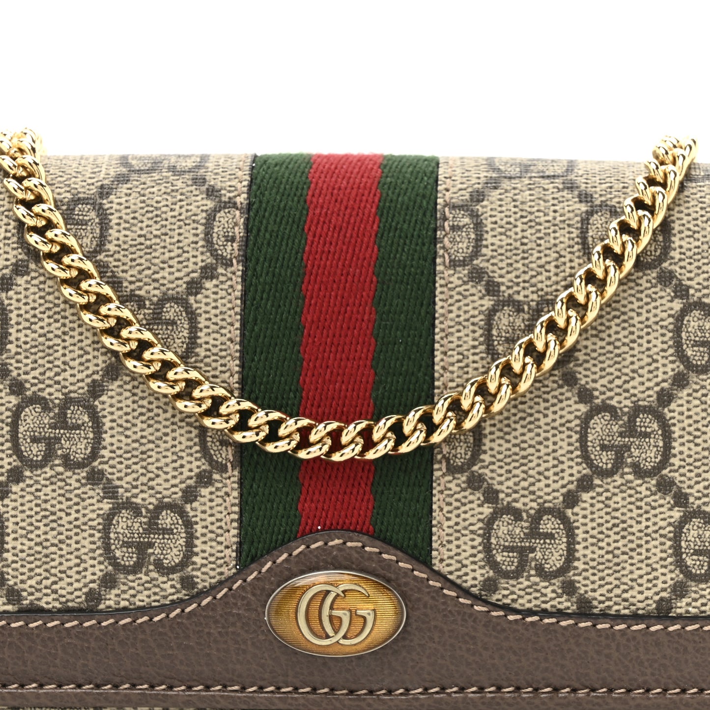 GG Supreme Monogram Web Ophidia Wallet On Chain Brown