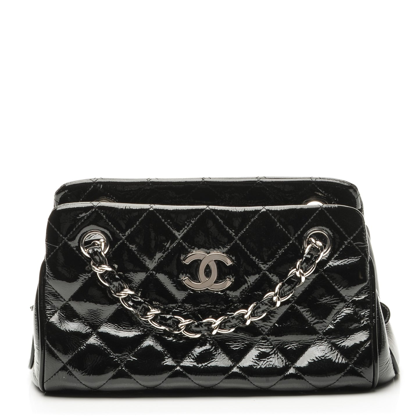 Patent Quilted Tote Black