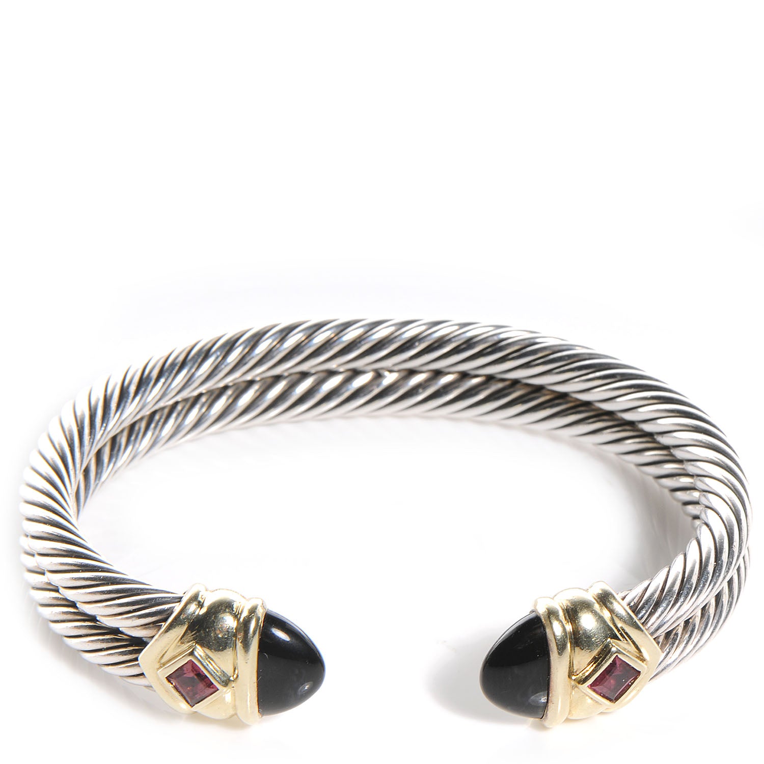David Yurman Sterling Silver 14k Gold Renaissance Black Onyx Ruby Cable Bracelet 1 of 5