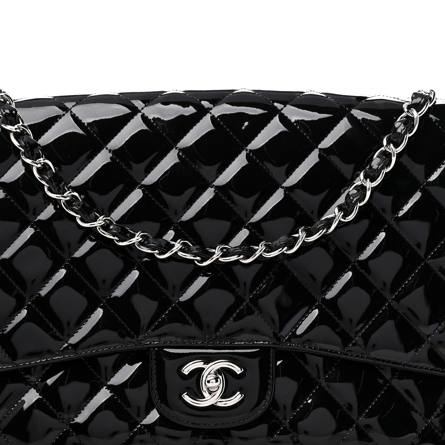 Chanel Patent Calfskin Sparkle Quilted Maxi Single Flap Black 8 of 10