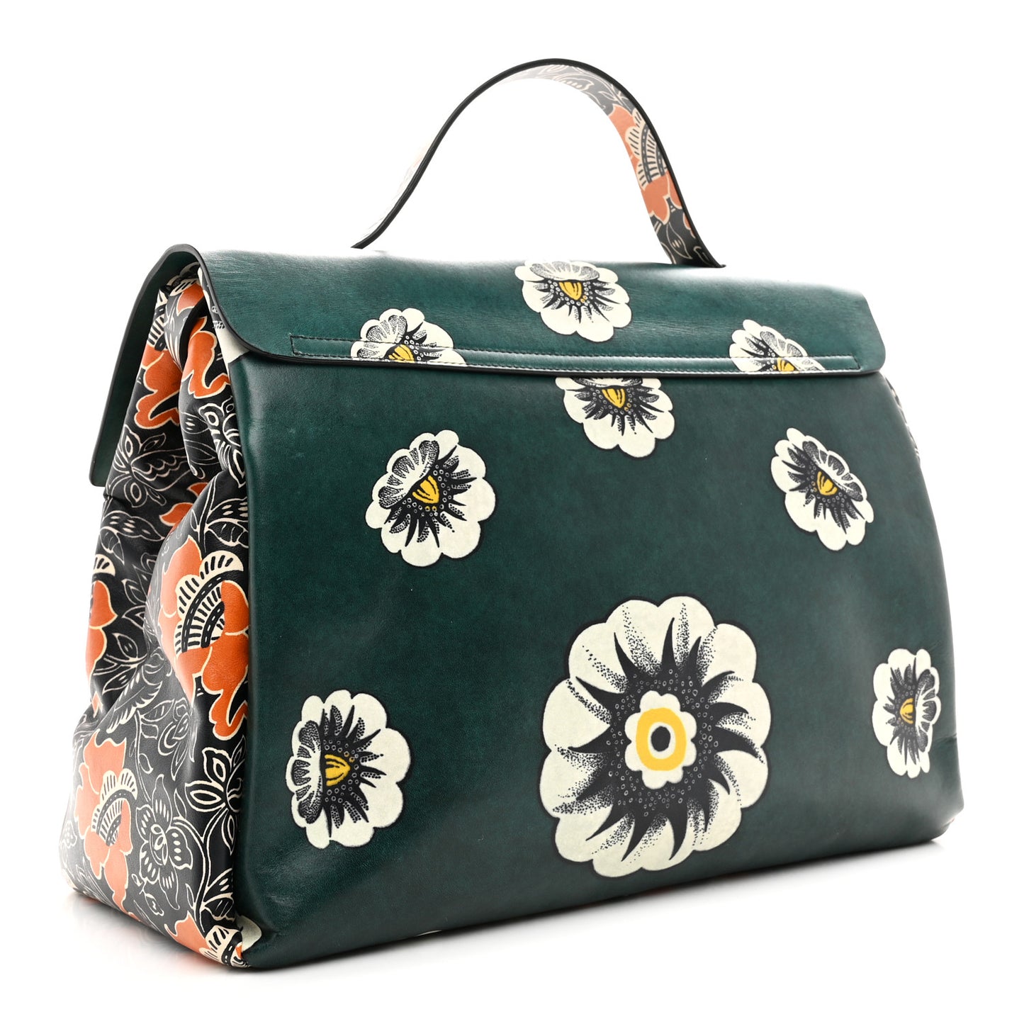 Calfskin Floral Print Mime Single Handle Bag Green