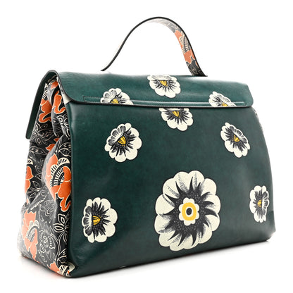 Valentino Garavani Calfskin Floral Print Mime Single Handle Bag Green 3 of 10