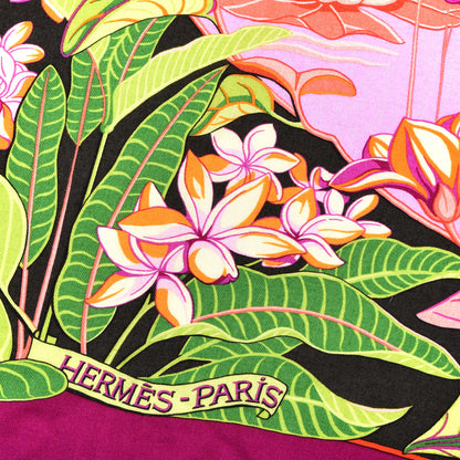 Hermes Cashmere Silk Flamingo Party Shawl 140 Bougainvillier Mauve Vert 4 of 6
